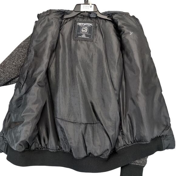 Distortion Black Puffer Jacket Men's S Knit Sleeves Hood Pocket Full Zip Grunge - Picture 2 of 10